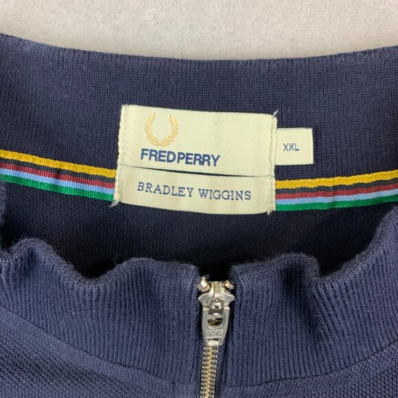 Fred Perry Bradley Wiggins Mens Shirt 2XL (Fits XL) Blue Striped Polo Pique Zip - Picture 4 of 8